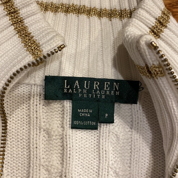 Ralph Lauren white cable knit full zip cardigan sweater with gold accents, 0P - Picture 6 of 6